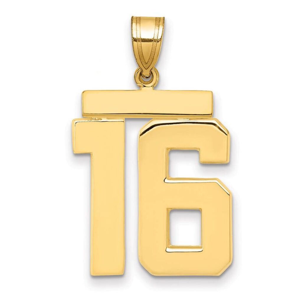 14k Yellow Gold, Athletic Collection, Large Polished Number 16 Pendant